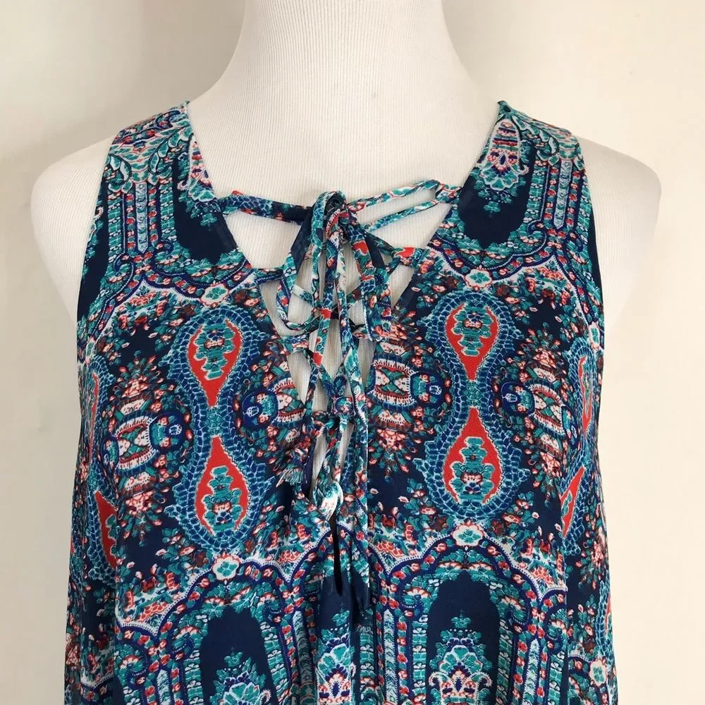 Show Me Your MuMu Blue Red Rancho Mirage Batik Tank Top Small Tunic Oversized